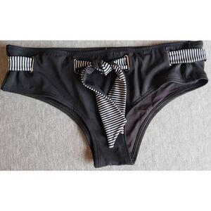 VERO MODA CHARCOAL GRAY BIKINI BOTTOM WITH STRIPED BELT TIE NWOT